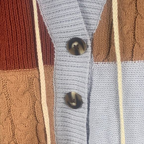 POL New Colorblock Oversized Cardigan with Hood Neutral Colors Large NWOT - Picture 6 of 12